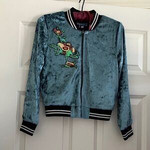 SOLD!!! Truly yours crushed blue velour bomber jacket big girls size S